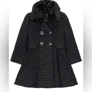 Rothschild Black Tweed Pea Coat with Faux Fur Collar Girls 4/5 NWT